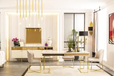 Produktbild von Gold Esszimmer Set Tisch Anrichte Spiegel Spiegel Luxus Möbel Holz neu