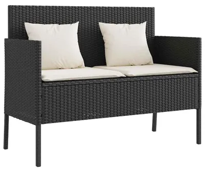 Image de vidaXL Banc de jardin avec coussins noir Poly rotin