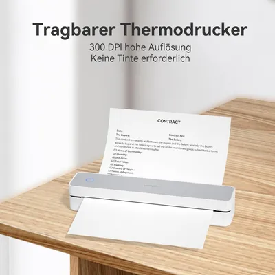 Produktbild von tragbarer Drucker drahtlos für Reisen, Bluethooth Tintenloser Thermodrucker Unterstützung für A4-Papier, iOS, Android, Laptop für Büro und Zuhause