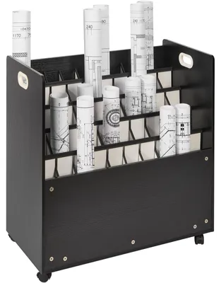 Image de Étagère de rangement pour plans VEVOR, armoire de rangement mobile pour plans avec 50 compartiments, chariot d'organisation de classeurs à roulettes en bois pour plans de construction, cartes, affiches, architecture, support de classeurs pour plans pour la maison, le bureau, l'école