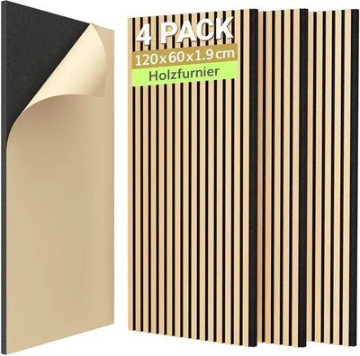 Image de Panneaux muraux acoustiques 3D Tonor aspect bois, chêne, 120 x 60 x 1,9 cm, autocollants, 2,88 m², 4 pièces