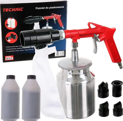 Zdjęcie produktu dla Pistolet do piaskowania z pojemnikiem na piasek i kolektorem wody + 2 kg korundu Technic SB-01C