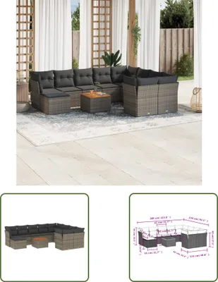 Produktbild von The Living Store 11-tlg. Garten-Sofagarnitur mit Kissen Grau Poly Rattan