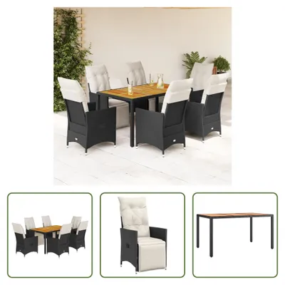 Produktbild von The Living Store 7-tlg. Garten-Essgruppe mit Kissen Schwarz Poly Rattan