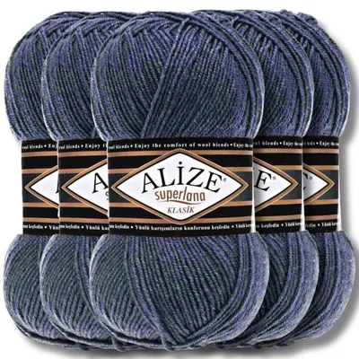 Produktbild von Alize 5x 100g Superlana Klasik Wolle, Uni, Häkeln, Stricken (Denim Melange | 203)