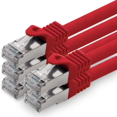 Produktbild von 1aTTack.de 3.0m CAT7 Netzwerk-LAN-Kabel RJ45 10 Gigabit, 5 Stück - rot