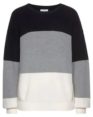 Produktbild von LASCANA Strickpullover mit Colorblock-Streifen schwarz-grau-creme Größe 36/38
