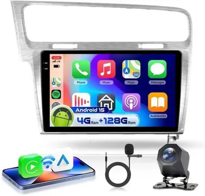 Zdjęcie produktu dla Radio samochodowe 4G i 128G, 10.1", do VW Golf 7 (2012-2020), z CarPlay, Android Auto, systemem Android 15, ekranem dotykowym, Bluetooth, radiem RDS/FM, Wi-Fi, nawigacją oraz kamerą cofania AHD