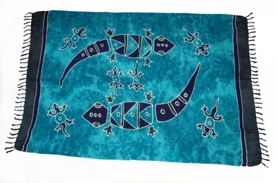 Produktbild von Sarong HANDPAINTING, diverse Muster, Pareo, Hüfttuch, Wickel-Rock, Strandtuch Blau-Töne