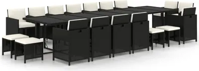 Imagen del producto de vidaXL Juego de mesa y sillas de jardín de 19 piezas con cojines, tejido de polirratán, color