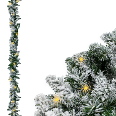 Produktbild von LED Tannengirlande mit Schnee und Glitzer warm weiß beleuchtet - 183 cm mit 35 LED - Weihnachtsgirlande Batterie betrieben mit Timer - Deko Beleuchtung Kunst Tanne Girlande für Weihnachten Advent Winter