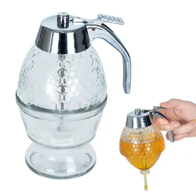 Produktbild von Orion Glas Spender Dispenser für Honig Sirup Honig-Dosierer mit Untersatz Speicher Ständer
