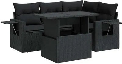 Produktbild von vidaXL 5-tlg. Garten-Sofagarnitur mit Kissen Schwarz Poly Rattan