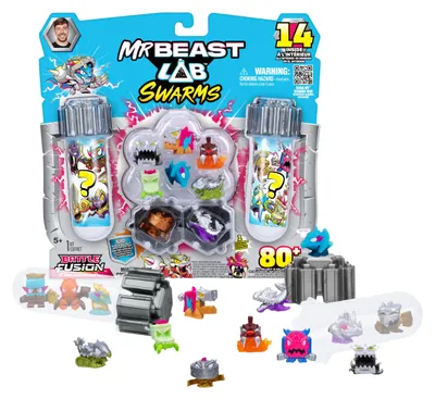 Imagen del producto de MrBeast Lab Swarms Battle Fusion – Mega Pack: Incluye 14 mini monstruos, con un Hammerhead de rareza ultra, más de 80 piezas para coleccionar, pegatinas y cápsulas de fusión para exhibir