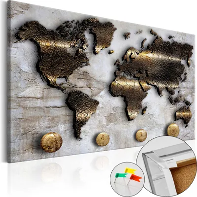 Produktbild von Neuheit! Leinwandbilder Kork Pinnwand 90x60 cm - WELTKARTE LÄNDER REISE k-A-0047-p-a