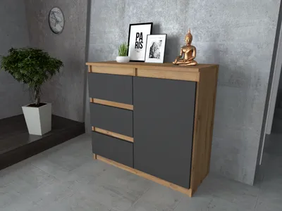Zdjęcie produktu dla AZ team ® Komoda z Szufladami WOTAN ANTRACYT Pojemna Szafka 80 cm Meble do Salonu i Sypialni 1 drzwi 3 szuflady