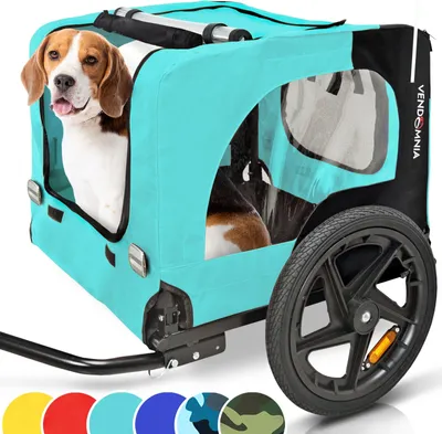 Produktbild von Hundeanhänger für Fahrrad Hunde Fahrradanhänger inkl. Fahne und Gurt klappbar Rot Sand Minzgrün Violettblau Militärblau Farbe: Minzgrün