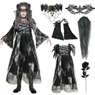 Image de Costume d'horreur de mariée pour enfants, avec accessoires