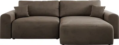 Produktbild von MKS MEBLE Sofa L-Form, Ecksofa mit Schlaffunktion, Wohnlandschaft L-Form mit Kissen, Couch L-Form - Nelson - Braun Velvet
