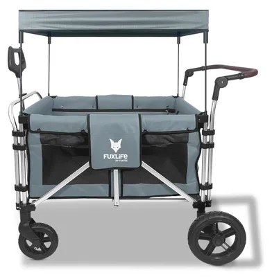Obrázek produktu pro Skládací vozík FUXLIFE by FUXTEC – Premium – FX-CTXL900, 4místný, šedý, s dvojitými sedadly a 5bodovými bezpečnostními pásy, prostorný interiér a stříška, skládací, šedý