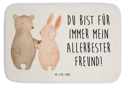 Produktbild von Mr. & Mrs. Panda Duschvorleger Bär und Hase Umarmen - Weiß - Geschenk, Freund, Badezimmerteppich, Best Friends, duschmatte, Badematte, Bad Fußmatte, BFF, Badteppich