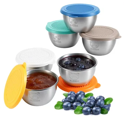 Productafbeelding van Dressingbakje - Vinaigrette bakje - 70 ml - Roestvrij staal - Set van 6 met deksel