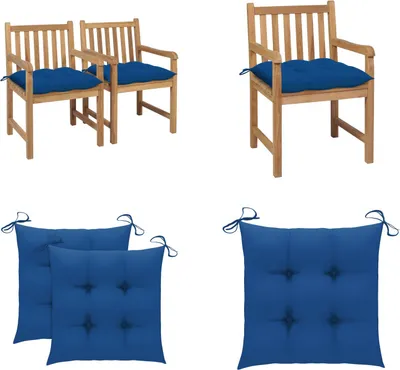 Produktbild von vidaXL Gartenstühle 2 Stk. mit Blauen Kissen Massivholz Teak - Gartenstuhl - Gartenstühle - Gartensessel - Holzstuhl