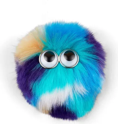 A fluffy, round object with googly eyes.