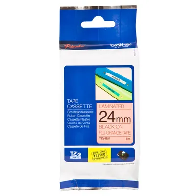 Produktbild von Brother TZe-B51 - Standard-Klebstoff - schwarz auf fluoreszierendem orange - Rolle (2,4 cm x 5 m) 1 Kassette(n) laminiertes Band - für Brother PT-D600, P-Touch PT-D800, E550, E800, P900, P950, P-Touch Cube Plus PT-P710