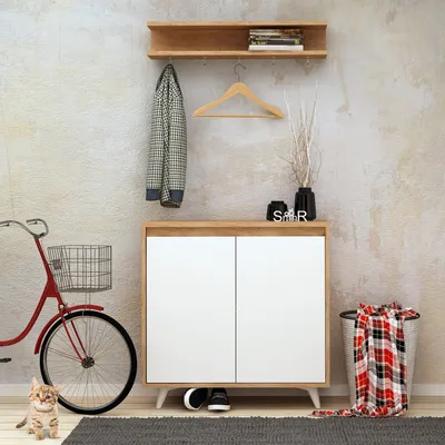Produktbild von Skye Decor, Obsoyo- ObsoyoMDD, Eichenfarbig,,Weiß, Garderobenständer, 35x80x100 cm, 100% Melaminbeschichtete Partikelplatte