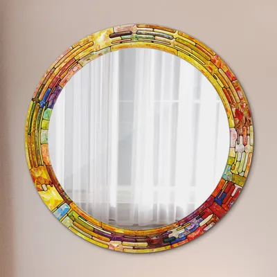 Produktbild von Runder Spiegel mit Modernem Aufdruck - Dekospiegel Wandmontage -bunt gebeizt glas- Ø70cm