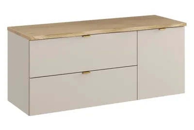 Produktbild von Waschbeckenunterschrank 80 cm Beistellschrank 40 cm mit Wäschekorb & Arbeitsplatte 120 cm  Möbelwaschbecken, Dalia Cashmere D BM356 - Kaschmir/Matt