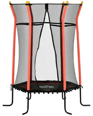Produktbild von Kinder Trampolin Ø163,5 cm, Indoor Trampolin mit Sicherheitsnetz Randabdeckung Gummiseil, Kindertrampolin bis 50 kg, für Kinder 3-10 Jahre Rot