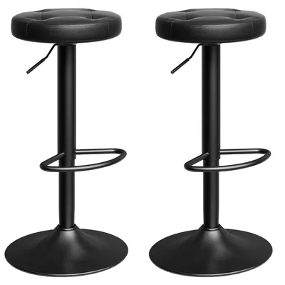 Image de Ensemble de 2 tabourets de bar, réglables en hauteur, pivotants à 360°, rembourrés en PU, de couleur noire, avec structure métallique et repose-pieds, hauteur réglable de 61,5 à 82 cm