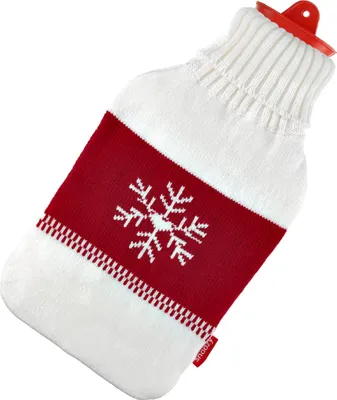 Produktbild von Snoozy® XXL Wärmflasche 2 Liter mit weichem Kuschelbezug im Schneeflocken-Design, 100% Naturkautschuk Bettflasche für langanhaltende Wärme