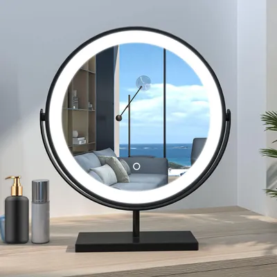 Produktbild von Schminkspiegel Weiß LED mit 3 Lichtfarben 360°drehbar Spiegel Rund 40cm Hollywood Spiegel Touch dimmbar und Helligkeig-Memory
