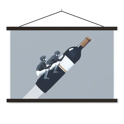 Produktbild von MuchoWow® Textilposter Flasche - Männer - Vintage 90x60 cm mit schwarzem Rahmen - Aufhängungssatz