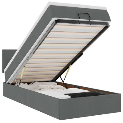 Productafbeelding van vidaXL Ottomanbed met matras en LED-verlichting, donkergrijs, 100x200 cm, stof
