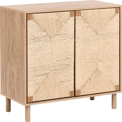 Produktbild von BELIANI Sideboard Hellbraun Faserplatte mit Holzbeinen 2 Papierseil-Türen Boho Design Holzoptik Schrank Schlafzimmer Wohnzimmer Flur Esszimmer