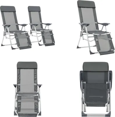 Produktbild von vidaXL Klappbare Liegestühle mit Fußteil 2 Stk. Grau Textilene - Campingstuhl - Campingstühle - Liegestuhl - Liegestühle