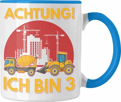 Produktbild von Trendation - Achtung Ich Bin 3 Tasse Geschenk 3-Jähriger Junge Bagger Geschenkidee Sohn (Blau)
