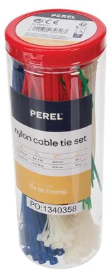 Produktbild von Perel Set Nylon Kabelbinder, verschiedene Farben, UV-beständig, 300 Stück
