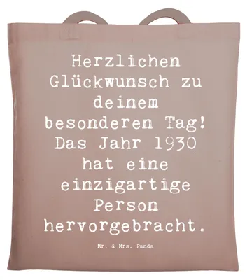 Produktbild von Mr. & Mrs. Panda Beutel Spruch 1930 Geburtstag - Braun Pastell - Geschenk, besonderes Jahr, Happy Birthday, feiern, Laptoptasche, Tasche, Geburtstagsgeschenk, totebag