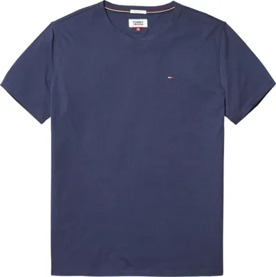 A plain navy blue t-shirt with a small Tommy Hilfiger logo on the chest.