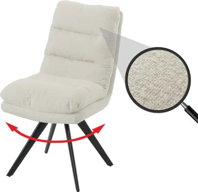 Produktbild von Esszimmerstuhl HWC-G66, Küchenstuhl Stuhl, drehbar Auto-Position Stoff/Textil Bouclé MVG  cremeweiß