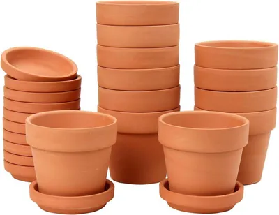 Immagine prodotto di set di 12 mini vasi in terracotta con sottovaso e foro di drenaggio - Vasi per succulente 7,9x7,4 cm