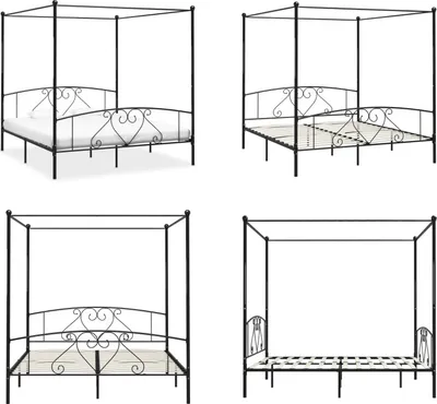 Produktbild von vidaXL Himmelbett Gestell Schwarz Metall 180 x 200 cm - Bettgestell - Bettgestelle - Bettrahmen - Doppelbett