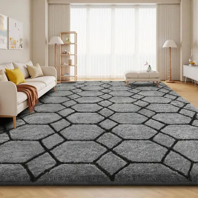 Obrázek produktu pro Šagový koberec, šedá a černá barva, rozměry 200x300 cm, omyvatelný, protiskluzový, obdélníkový