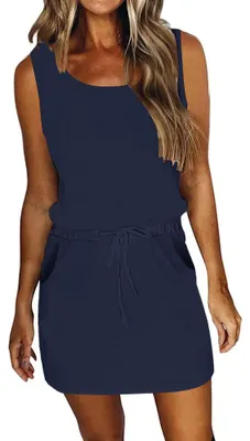Produktbild von AUSELILY Sommer Strandkleid Damen Ärmellose (Navy Blau, M)