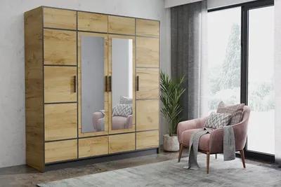 Image de KIER FURNITURE Armoire à quatre portes Roj4D - 206,4 x 205 x 39 cm Chêne Craft Gold